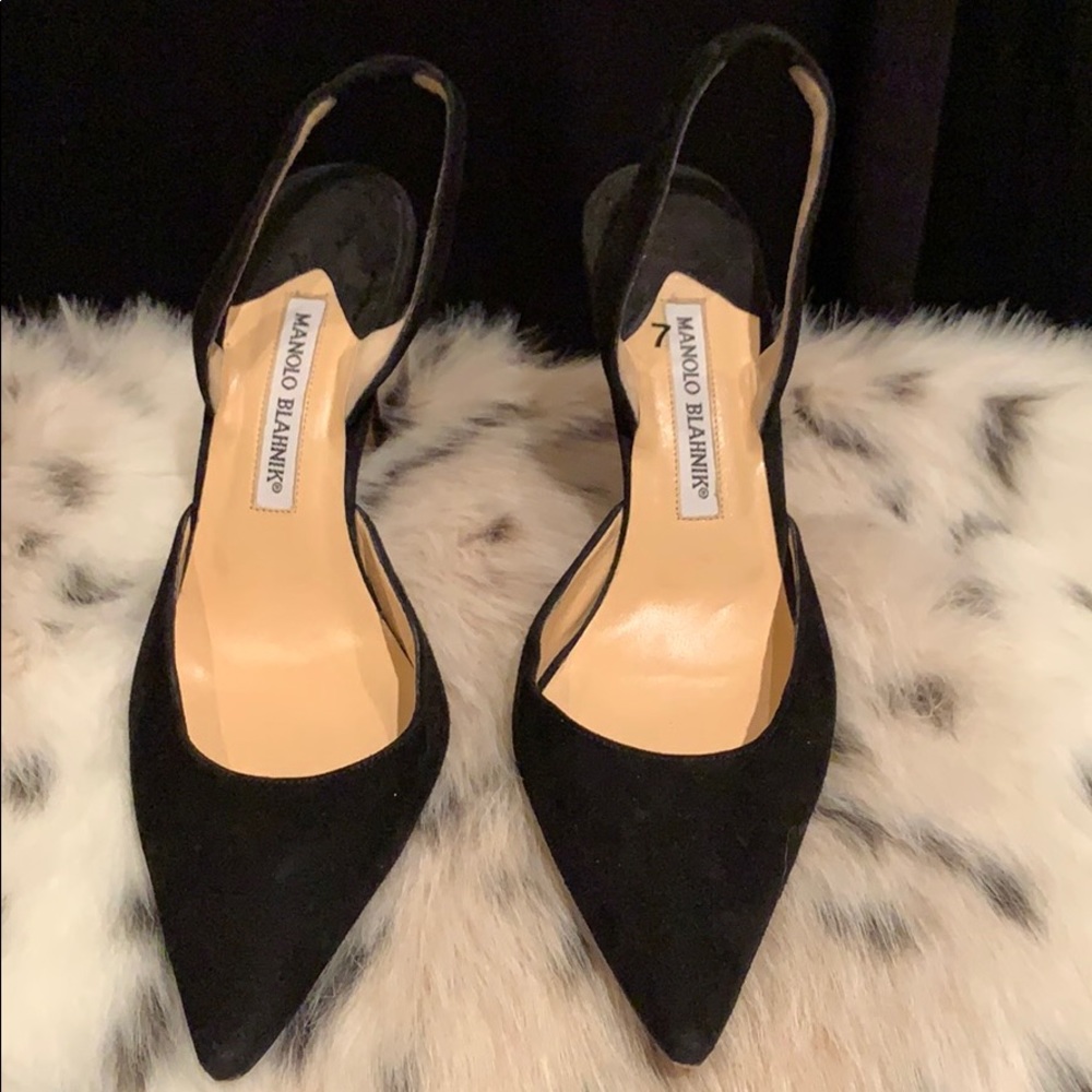 Black Suede Manolo Blahnik “Carolyne” Slingbacks - Picture 2 of 5